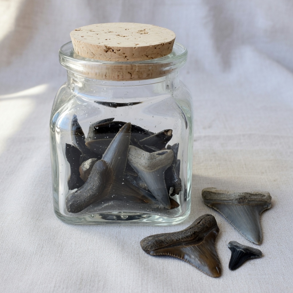 Jar of 15 Florida shark teeth